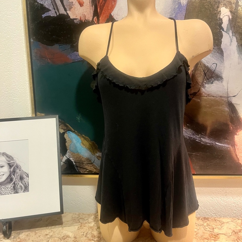 MARC BY MARC JACOBS Elegant Black Ruffle Trim Cami Top Small S adjustable straps